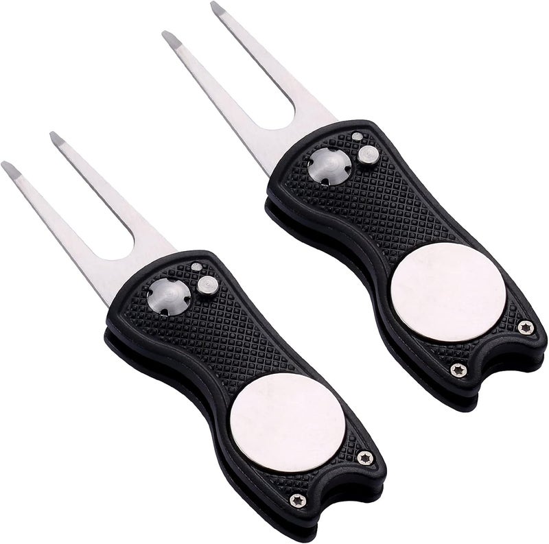 Fpxnb 2 Pack Metal Foldable Golf Divot Tool with Pop-up Button & Magnetic Ball Marker (Pack of 2, Fish Design) - Image 1